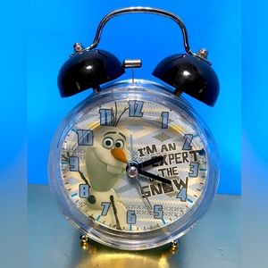 DISNEY FROZEN OLAF’S QUEST ACRYLIC ALARM CLOCK TWIN BELL WORKS!